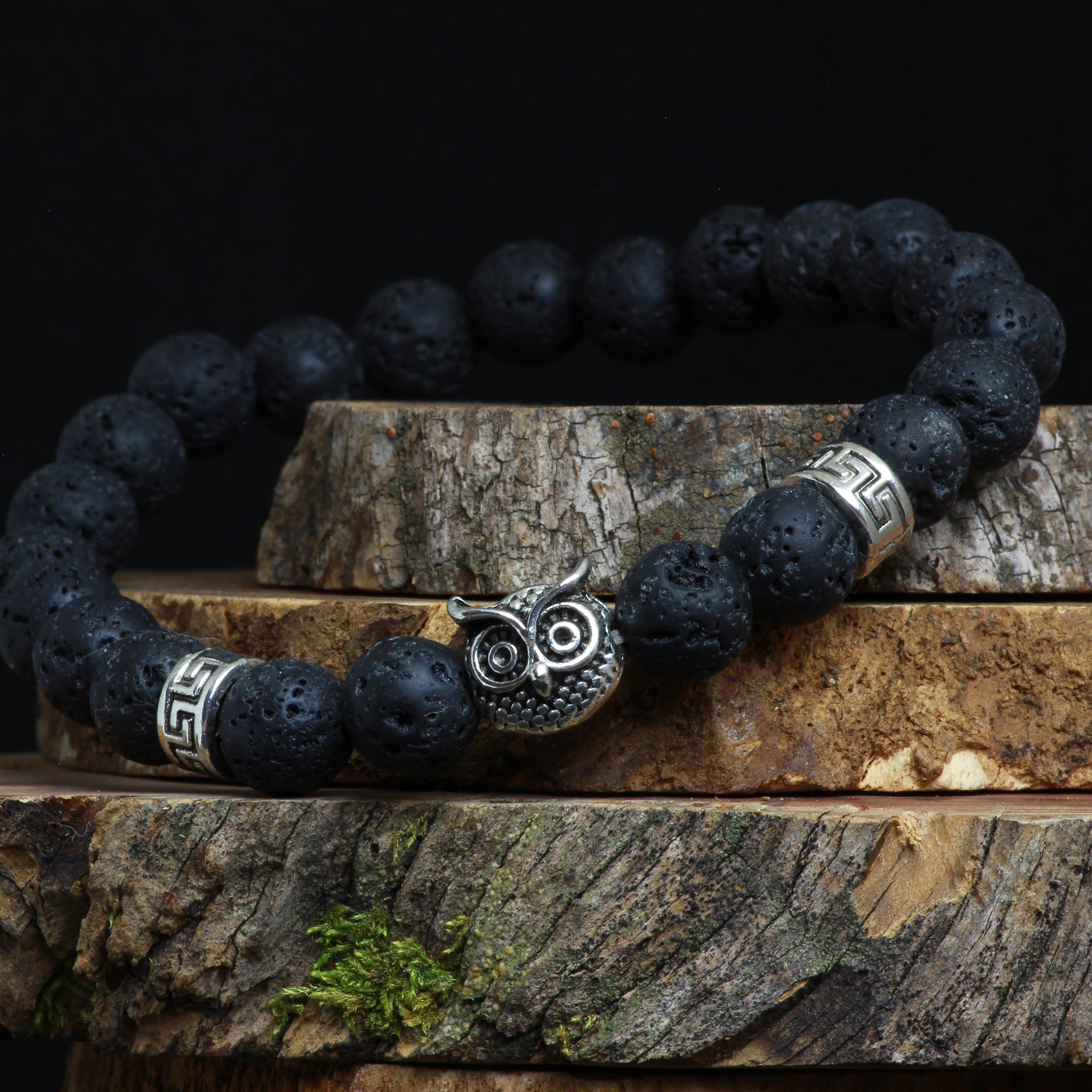 Pulsera piedra volcánica buho