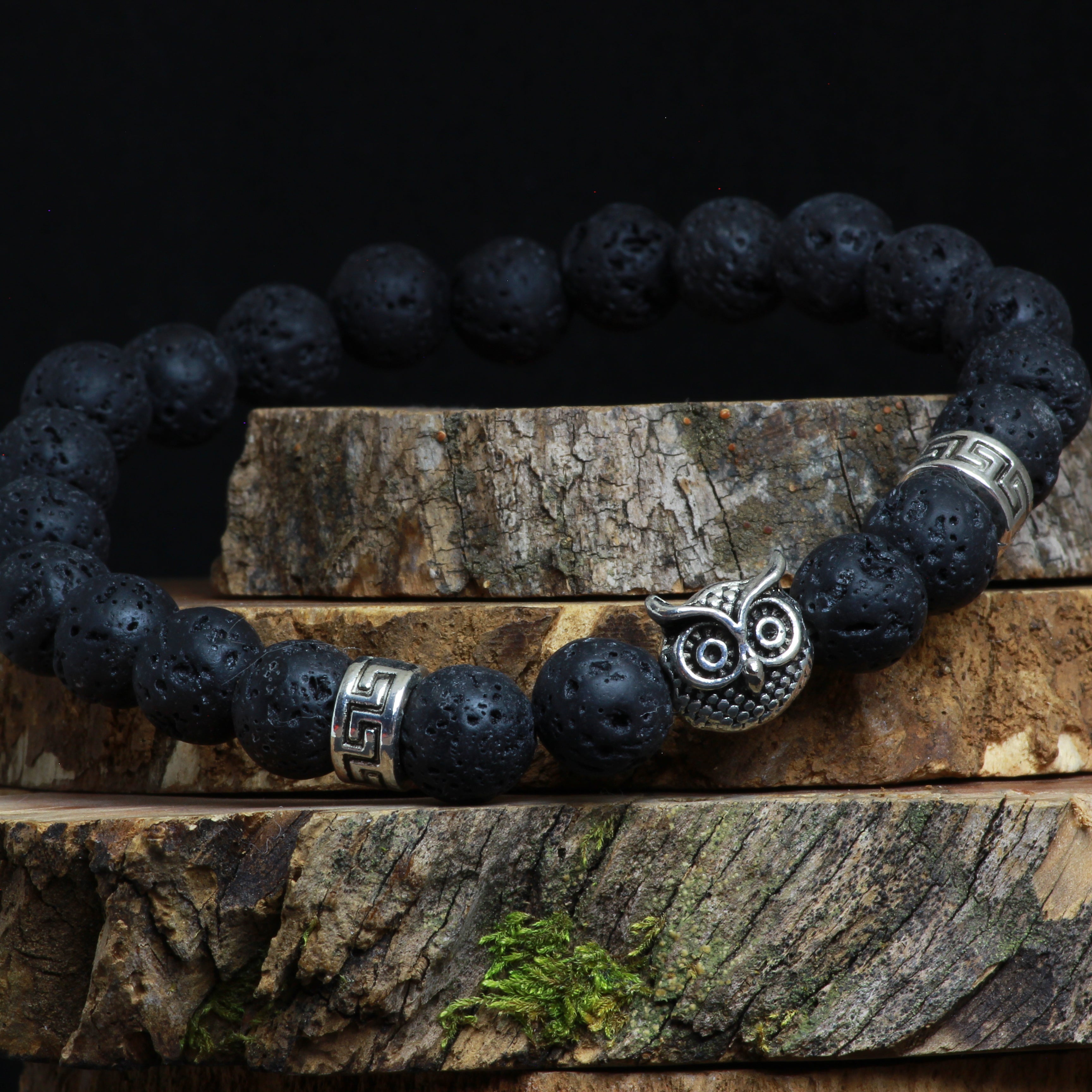 Pulsera piedra volcánica buho