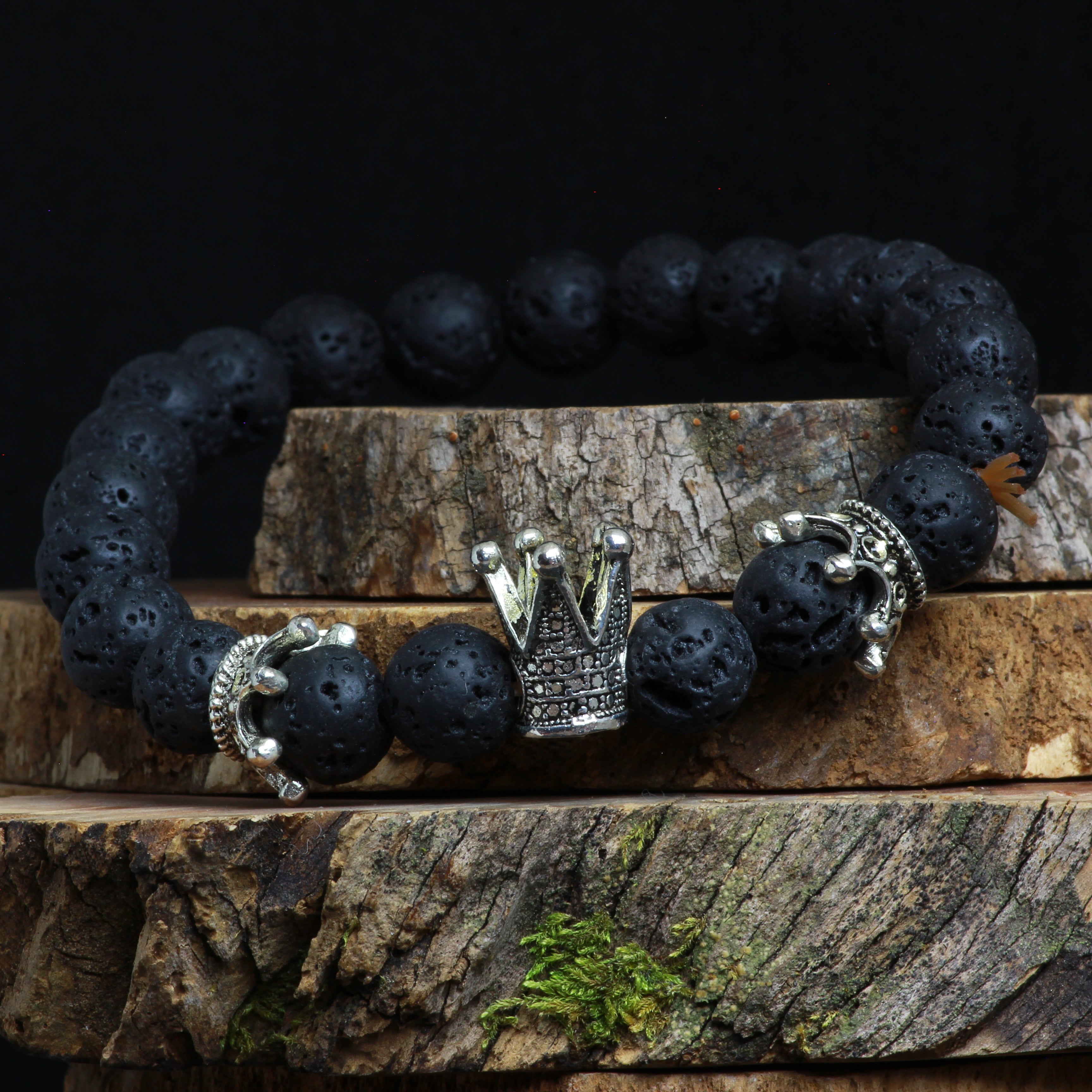 Pulsera piedra volcánica corona