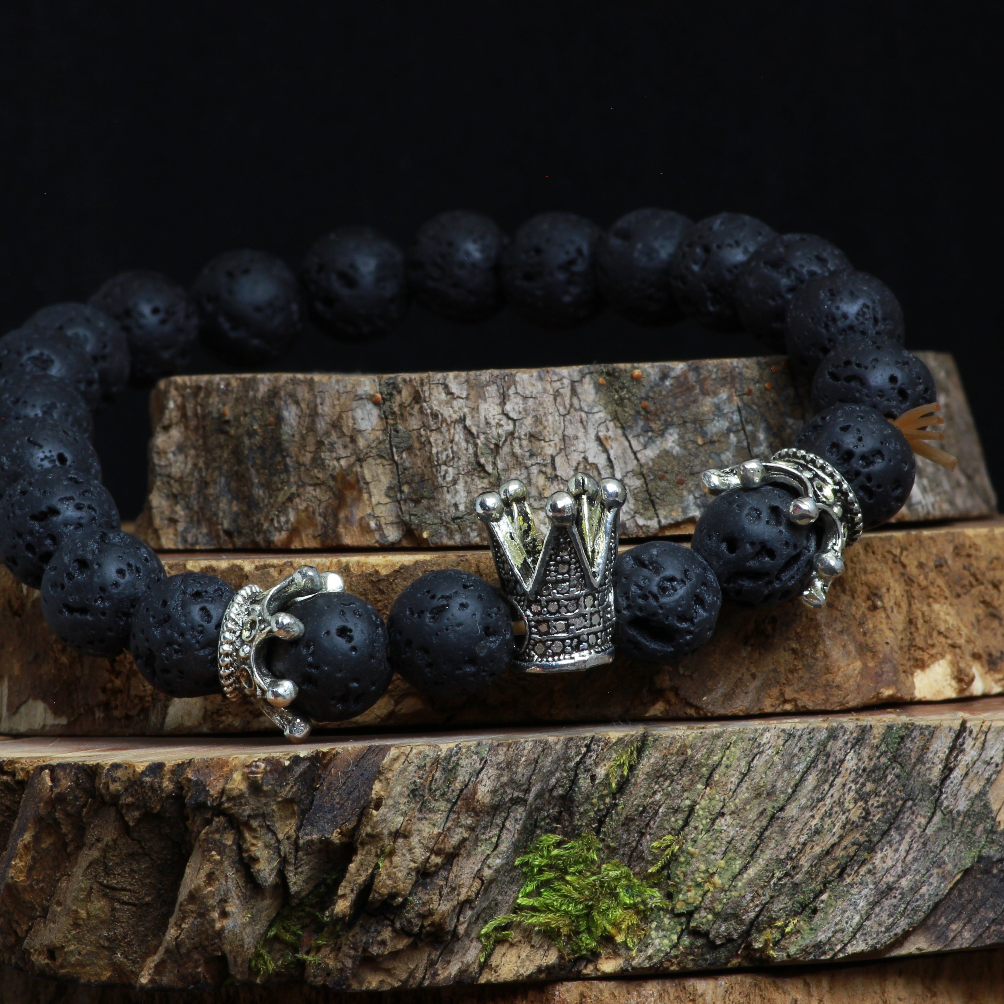 Pulsera piedra volcánica corona